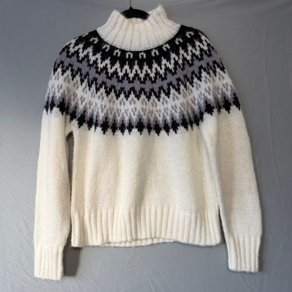 George Sweaters - George Womens Nordic Fair Isle Mock Turtleneck Sweater Size M White Soft Stretch